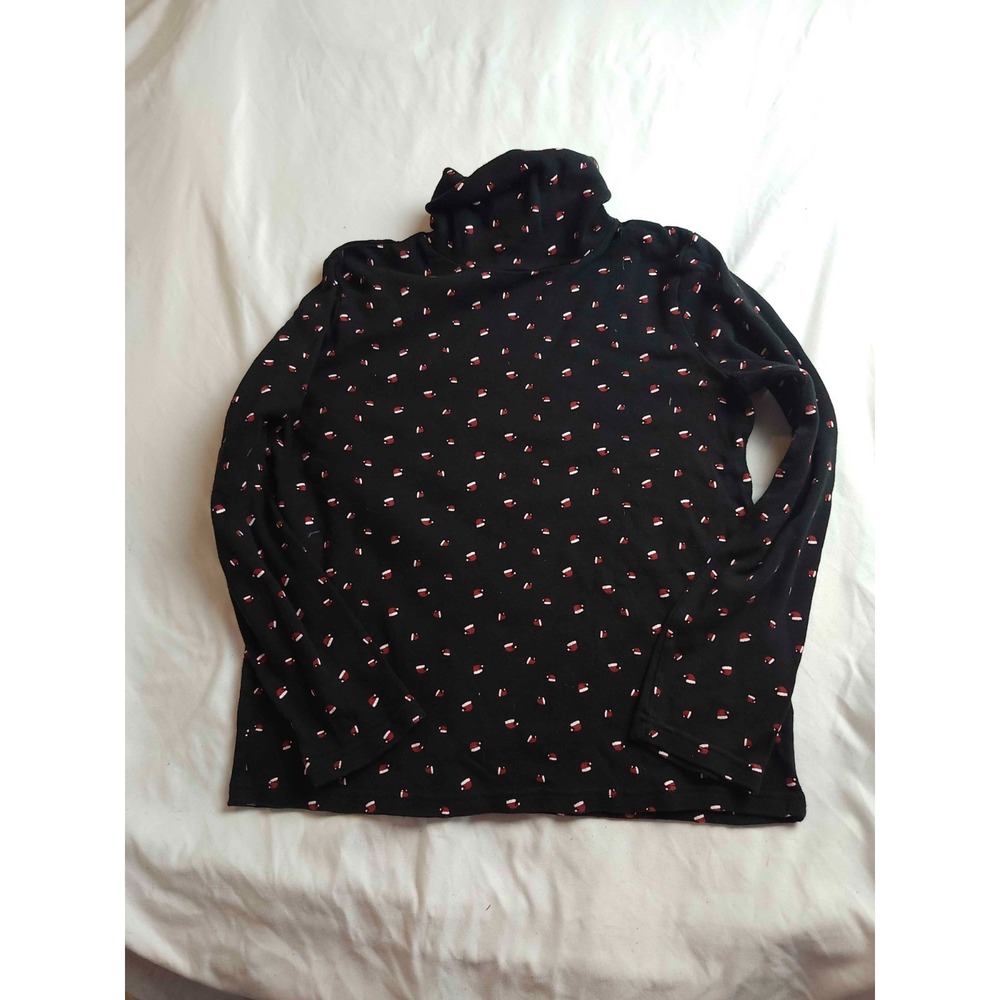 White Stag Sweater Womens S 4-6 Black Santa Hat Print Knit Turtleneck Pullover